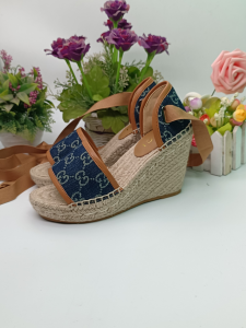 Replica Womens Shoes Gucci Blue GG Denim Wedge Sandal 35 To 42 A38P480 AA190377