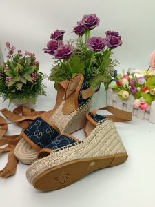 Replica Womens Shoes Gucci Blue GG Denim Wedge Sandal 35 To 42 A38P480 AA190377