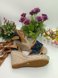 Replica Womens Shoes Gucci Blue GG Denim Wedge Sandal 35 To 42 A38P480 AA190377