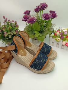 Replica Womens Shoes Gucci Blue GG Denim Wedge Sandal 35 To 42 A38P480 AA190377