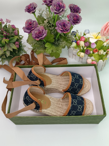 Replica Womens Shoes Gucci Blue GG Denim Wedge Sandal 35 To 42 A38P480 AA190377