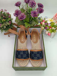 Replica Womens Shoes Gucci Blue GG Denim Wedge Sandal 35 To 42 A38P480 AA190377