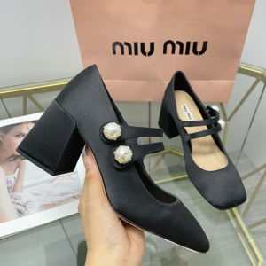 Miu Miu Black Satin Pump Pearls 70MM 