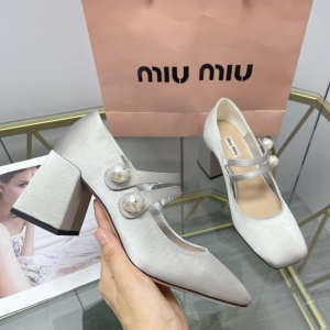 Miu Miu Gray Satin Pump Pearls 70MM 