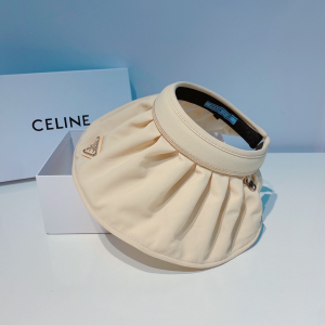 Replica Womens Hats Prada Beige Cotton Visor Cap Hat A190PP180 AA190599