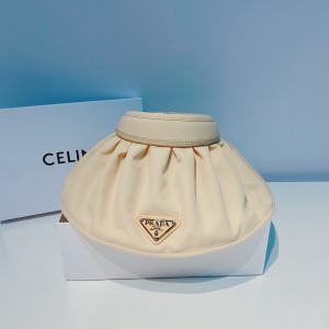 Replica Womens Hats Prada Beige Cotton Visor Cap Hat A190PP180 AA190599