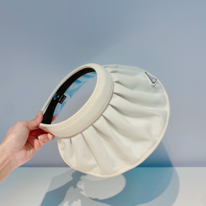 Replica Womens Hats Prada White Cotton Visor Cap Hat A190PP180 AA190597