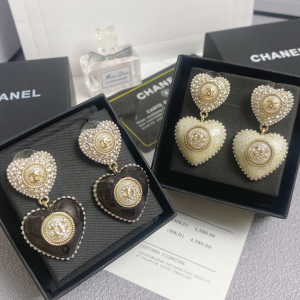 Chanel Crystal CC Heart Earrings 