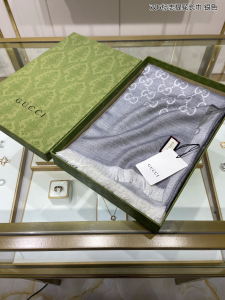 Replica Womens Scarf Gucci GG Silk Cashmere Scarf in Gray 70x200CM A151PP280 AA190443