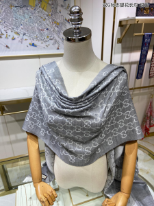 Replica Womens Scarf Gucci GG Silk Cashmere Scarf in Gray 70x200CM A151PP280 AA190443