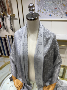 Replica Womens Scarf Gucci GG Silk Cashmere Scarf in Gray 70x200CM A151PP280 AA190443