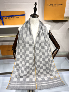 Petit Damier Silk Cashmere Scarf Gray