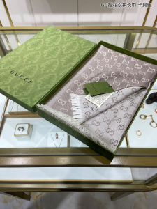 Replica Mens Scarf Gucci GG Khaki Silk Cashmere Scarf 40x180CM A151PP280 AA190898