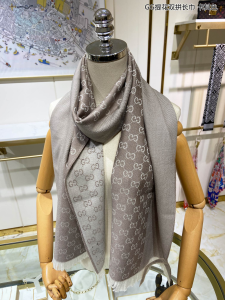 Replica Mens Scarf Gucci GG Khaki Silk Cashmere Scarf 40x180CM A151PP280 AA190898