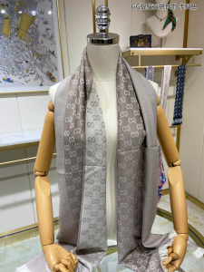 Replica Mens Scarf Gucci GG Khaki Silk Cashmere Scarf 40x180CM A151PP280 AA190898