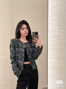 Replica Womens Clothing Chanel Black Gray Tweed Jacket SML A198PP980 AA191079