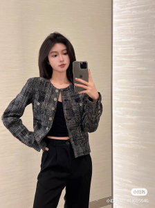 Replica Womens Clothing Chanel Black Gray Tweed Jacket SML A198PP980 AA191079