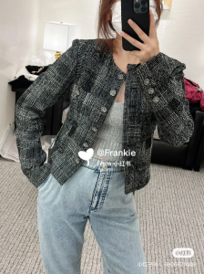 Replica Womens Clothing Chanel Black Gray Tweed Jacket SML A198PP980 AA191079