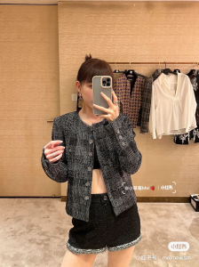 Replica Womens Clothing Chanel Black Gray Tweed Jacket SML A198PP980 AA191079
