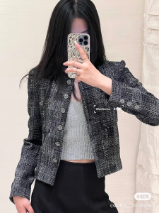 Replica Womens Clothing Chanel Black Gray Tweed Jacket SML A198PP980 AA191079
