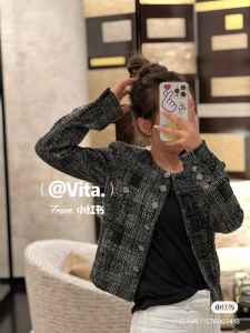 Replica Womens Clothing Chanel Black Gray Tweed Jacket SML A198PP980 AA191079