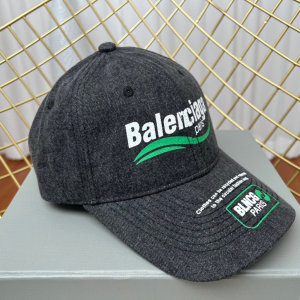 Balenciaga Black Cotton Baseball Cap Hat 