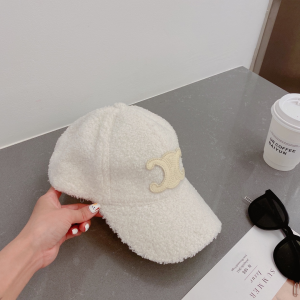 Celine Triomphe White Woolskin Baseball Cap Hat 