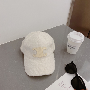 Replica Womens Hats Celine Triomphe White Woolskin Baseball Cap Hat A190PP180 AA191064