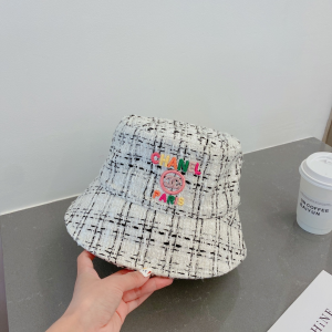 Chanel White Tweed Bucket Cap Hat 
