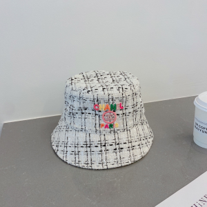 Replica Womens Hats Chanel White Tweed Bucket Cap Hat A190PP180 AA191061