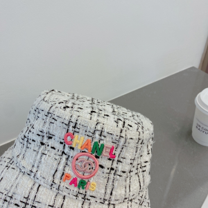 Replica Womens Hats Chanel White Tweed Bucket Cap Hat A190PP180 AA191061