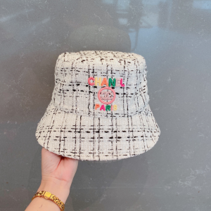 Replica Womens Hats Chanel White Tweed Bucket Cap Hat A190PP180 AA191061