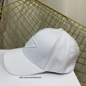 Replica Womens Hats Prada White Cotton Baseball Cap Hat A190PP180 AA191067