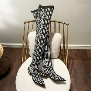 Essenceofluxury Womens Shoes Balmain Coin Black White Knit Boots 35 To 41 A38PP780 AA191380