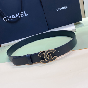 Chanel CC Logo Black Leather Belt 30MM 