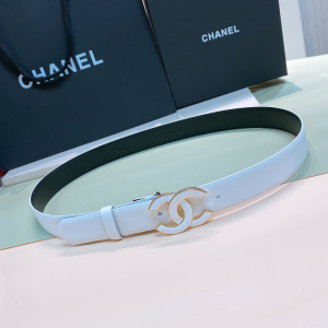 Chanel CC Logo White Leather Belt 30MM 