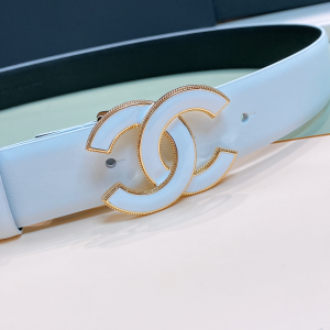 Essenceofluxury Womens Belts Chanel CC Logo White Leather Belt 30MM A175PP240 AA191620