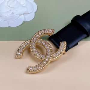Essenceofluxury Womens Belts Chanel Pearl CC Logo Black Leather Belt 30MM A175PP240 AA191621