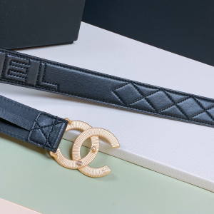 Essenceofluxury Womens Belts Chanel Pearl CC Logo Black Leather Belt 30MM A175PP240 AA191625