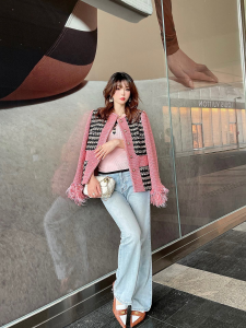 Replica Womens Clothing Chanel Pink Tweed Jacket Coat SML A198PP1080 AA191977