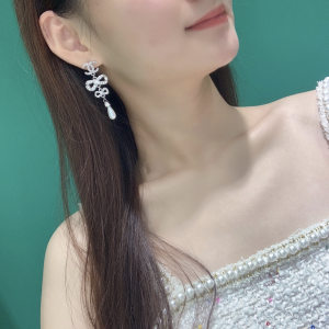 Replica Womens Jewelry Chanel Crystals CC and Bowknot Earrings A152PP180 AA191945