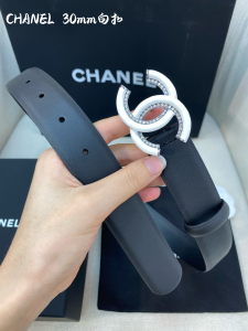 Chanel CC Logo Buckle Leather Belt Black 30MM 