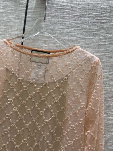 Essenceofluxury Womens Clothing Gucci Pink Tulle GG Embroidered T Shirt SML A198PP780 AA192361