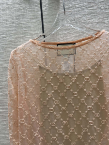 Essenceofluxury Womens Clothing Gucci Pink Tulle GG Embroidered T Shirt SML A198PP780 AA192361