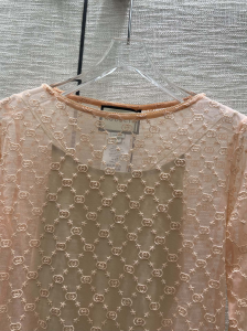 Essenceofluxury Womens Clothing Gucci Pink Tulle GG Embroidered T Shirt SML A198PP780 AA192361