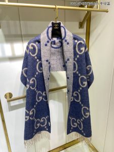 Gucci GG Cashmere Jacquard Scarf Fringed Denim Blue Gucci GG Cashmere Jacquard Scarf Fringed Denim Blue