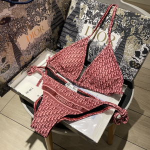 Dior Oblique Cotton Swimsuit Bikini Red 