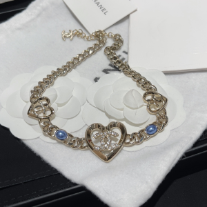 Chanel Crystals CC Heart Chain Choker Necklace