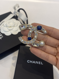 Chanel Crystals CC Logo Brooch 