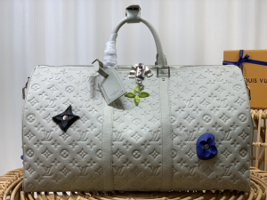 Essenceofluxury Womens Handbags Louis Vuitton Keepall 50 Travel Bag in Off White Monogram Embossed Leather M20901 50x29x23CM A103PP1480 AA192839 Essenceofluxury Womens Handbags Louis Vuitton Keepall 50 Travel Bag in Off White Monogram Embossed Leather M20901 50x29x23CM A103PP1480 AA192839